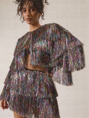 Nasty Gal Multicolor Metallic Fringe Two-Piece Set